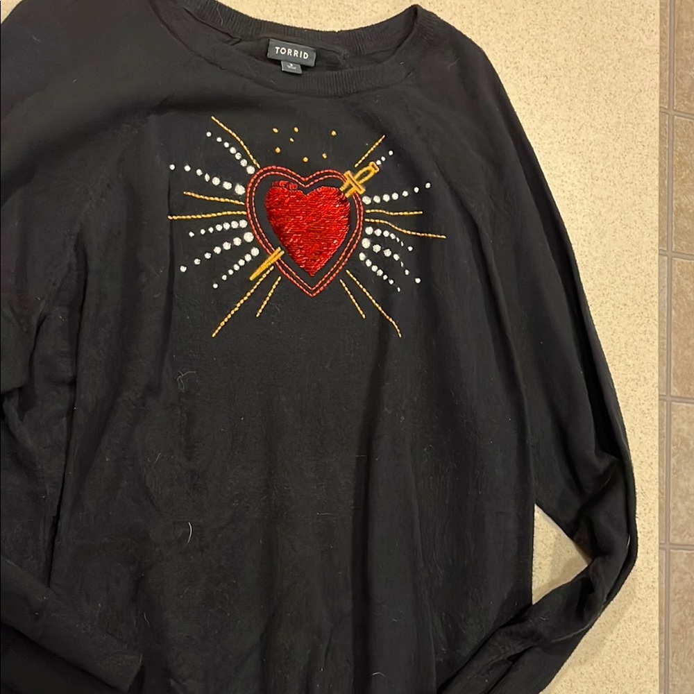 Torrid Black Top with Red Heart Embellishment